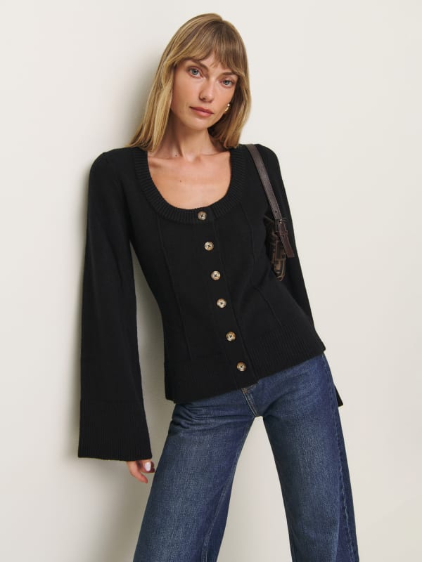 Karina Regenerative Wool Scoop Neck Cardigan - Black